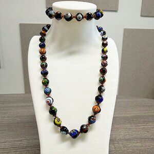 Vintage Venetian Murano Millefiori Necklace & Bracelet Set